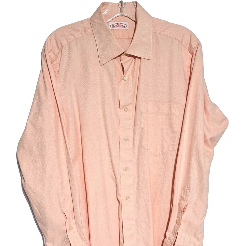 VTG The Custom Shop Mens Button Down Light Pink Size L Dress Shirt MADE IN USA